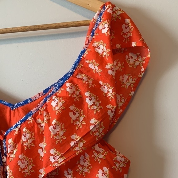 J. Crew Classic Floral Block Ruffle V Neck Orange Summer Top Size Small - Picture 5 of 16